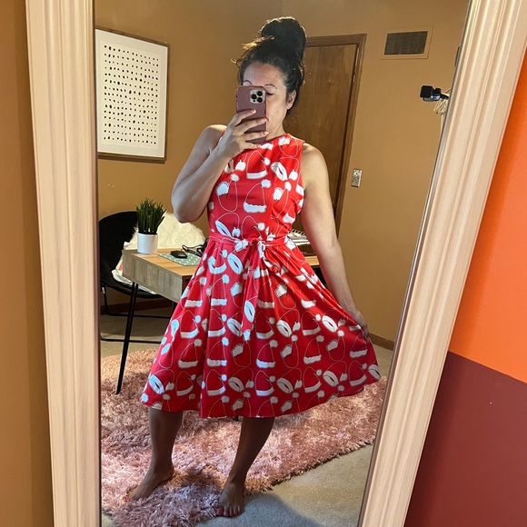 Vintage pin up 40s 50s style A line Ugly Christmas Santa dress! Size L 10/12 - Picture 1 of 4